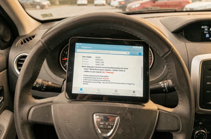Écran de diagnostic affichant un code erreur DTC sur le tableau de bord d'un Dacia Duster