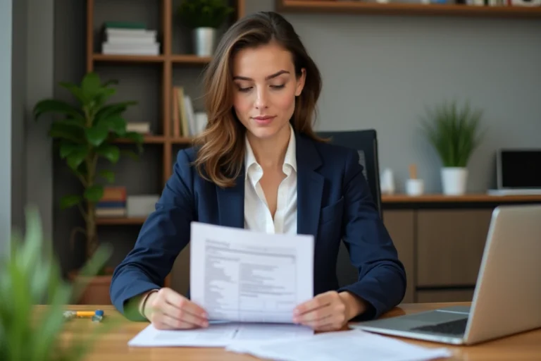 Femme consultant des offres d'emploi ciblées à son bureau à domicile