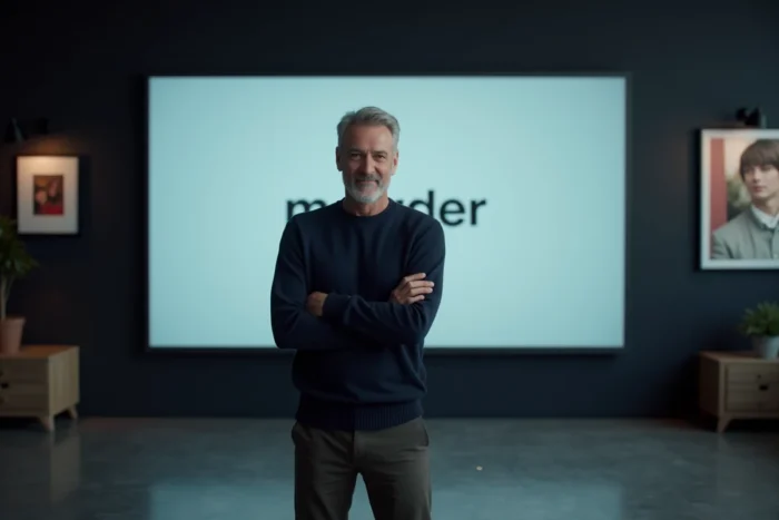 Homme devant un écran affichant le site 1jour1film dans une salle multimédia moderne, symbolisant la nouvelle adresse officielle en juillet 2026